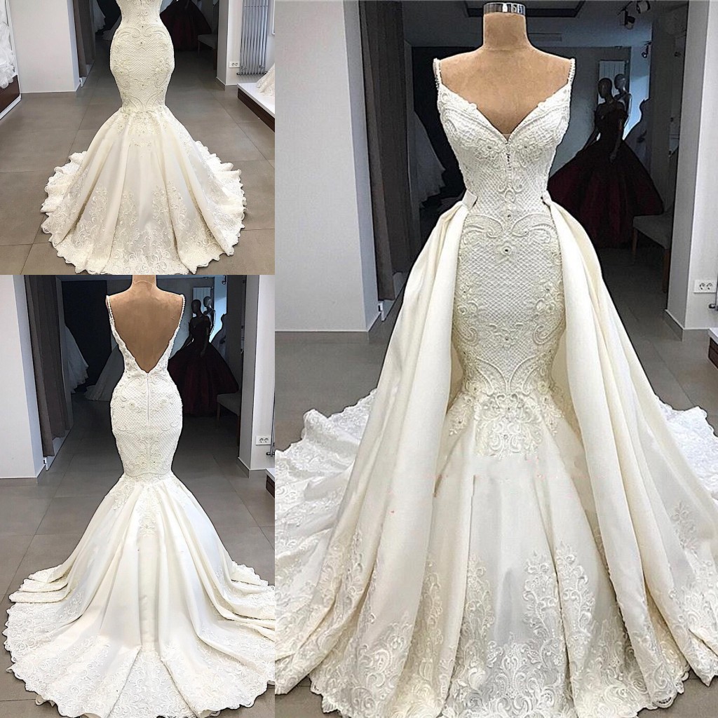 Discount V Neck Wedding Dress Detachable Train V Neck Wedding