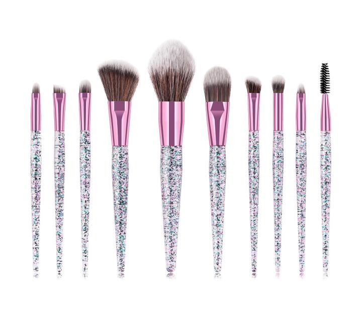 

Glitter quicksand handle makeup brushes set 10pcs brush tools soft nylon head for eye shadow blush highlighter cosmetics DHL Free