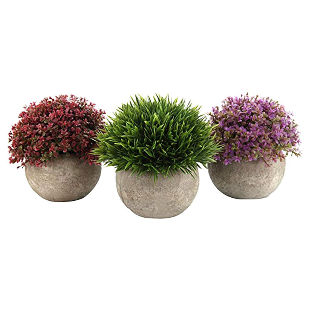 

#20 Set of 3 Artificial Green Grass Bonsai Art Plant with Gray Pot Artificiales para Decoracion Kunstplanten Eucalyptus, Multicolor