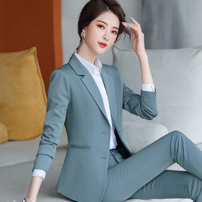 

Business pants suits women new fashion temperament long sleeve slim blazer and pants office ladies formal interview work wear, Navy coat and pants