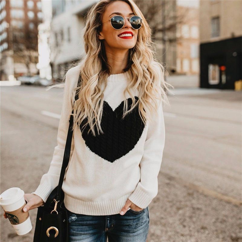 

Women sweaters 2019 new fashion knitwear jumper street trend heart pattern sweater women winter warm tops coat pullovers, Light blue