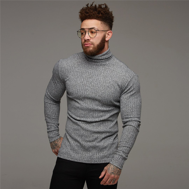 

New Fashion Winter Sweater Men Warm Turtleneck Mens Sweaters Slim Fit Pullover Men Classic Sweter Knitwear Pull Homme, Gray