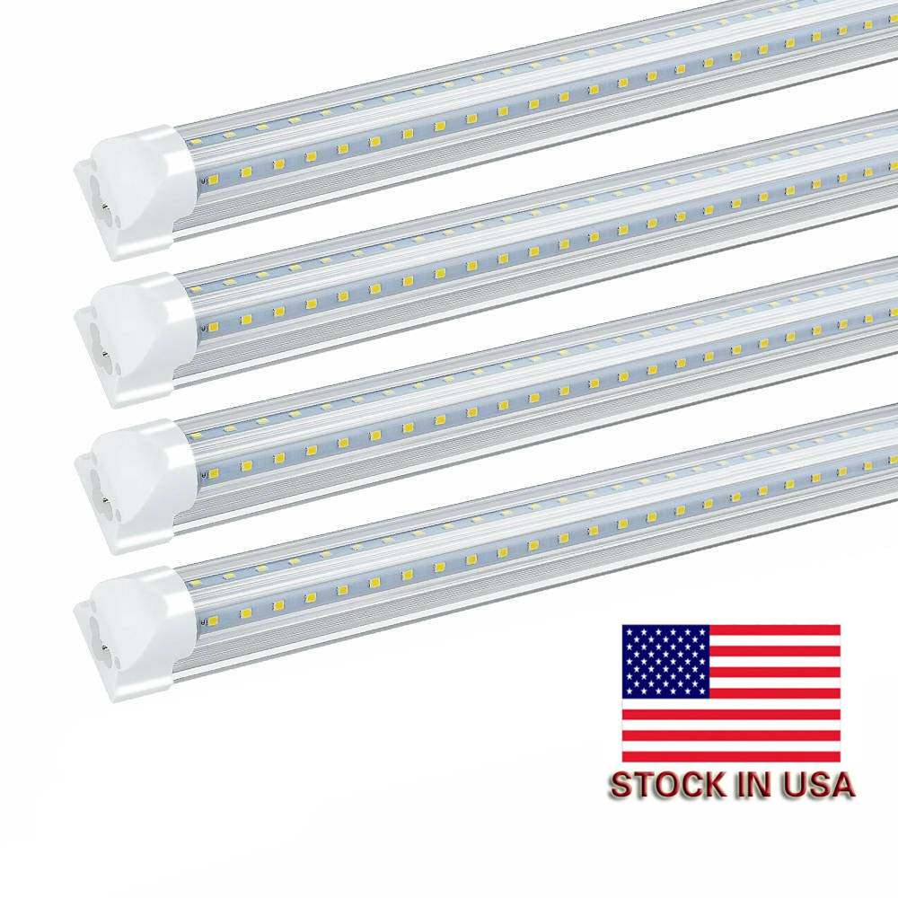 

8Ft LED Shop Light 72W 7200LM 6500K Dual Row V Shape T8 Integrated Led Tube Light Cold White Clear Cover Hight Output