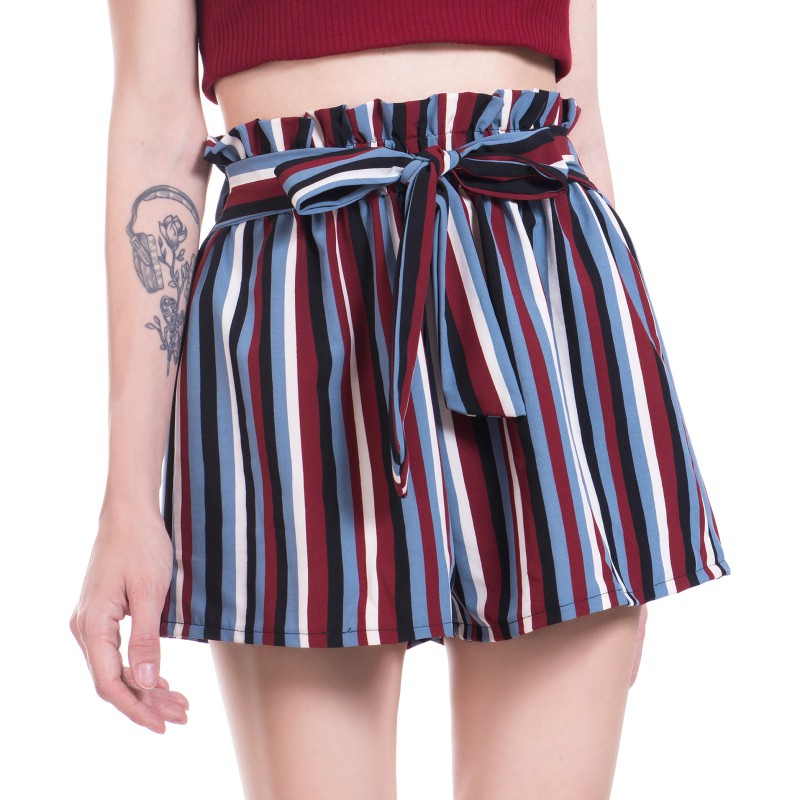

Women Colorblock Stripes Shorts For Women Summer Comfortable Bow Shorts Loose Casual High Waist Wide Leg Short, Jr