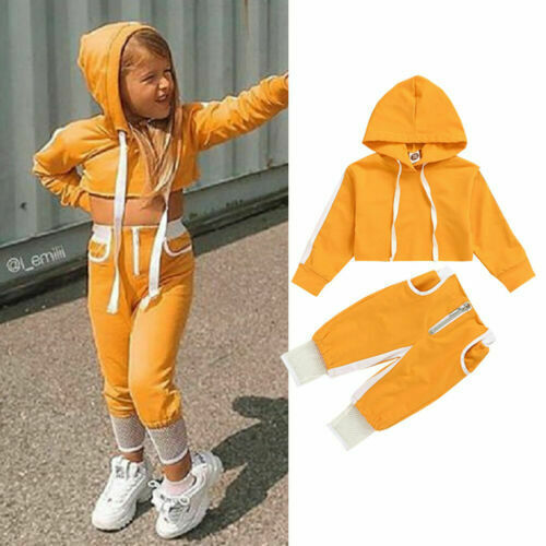 

Toddler Baby Girl Sport Clothes Hood Crop Tops Pants Tracksuit Outfit Set, As pic