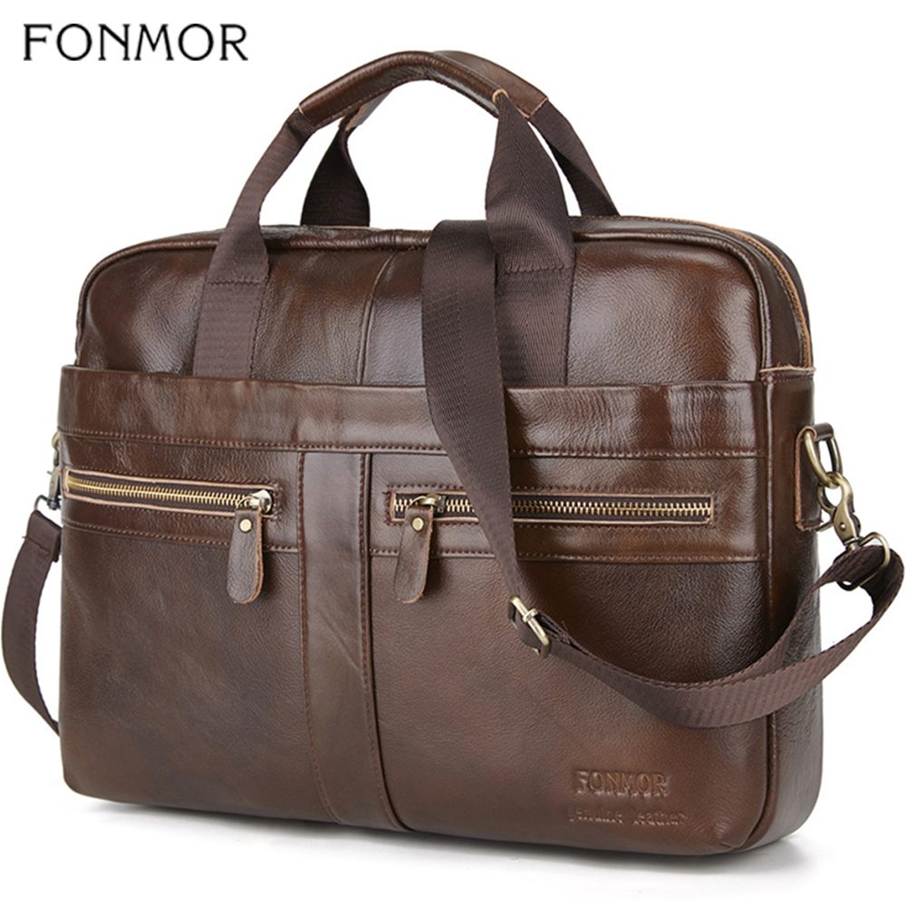 

Fonmor Genuine Leather Briefcase Men Multilayer Laptop Bag Natural Cowhide Handbag For Man Messenger Shoulder Bags Crossbody Bag CJ191201, Brown briefcase