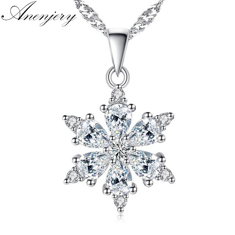

925 Sterling Silver Jewelry Aaa Zircon Snowflake Pendant Neckace For Women Gift Box Chain Choker Collares
