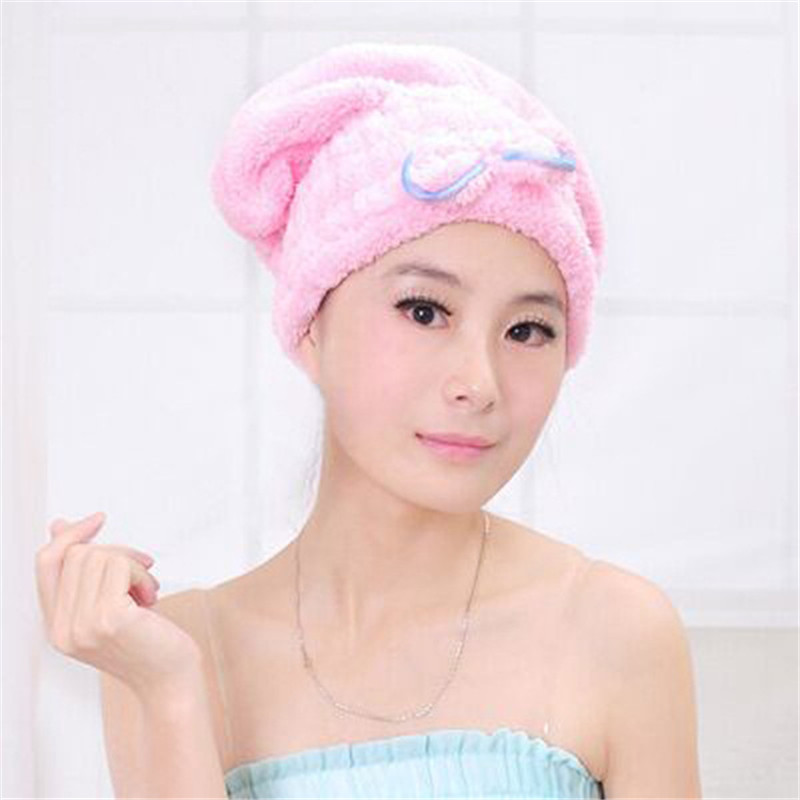 

Super absorbent dry hair cap, quick drying towel, shower cap, cute bow, thickened turban, lady hair cap, Pink