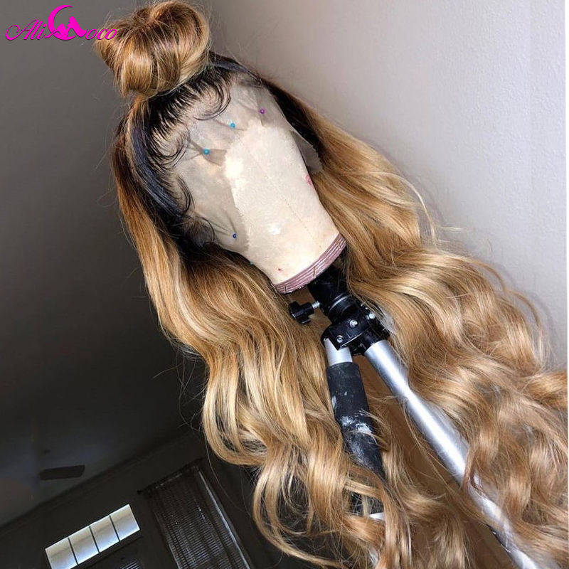 

1BT27 Ombre Body Wave Human Hair Lace Wigs For Women Brazilian Remy Human Hair Wigs Pre plucked Bleached Konts Ali Coco, 99j