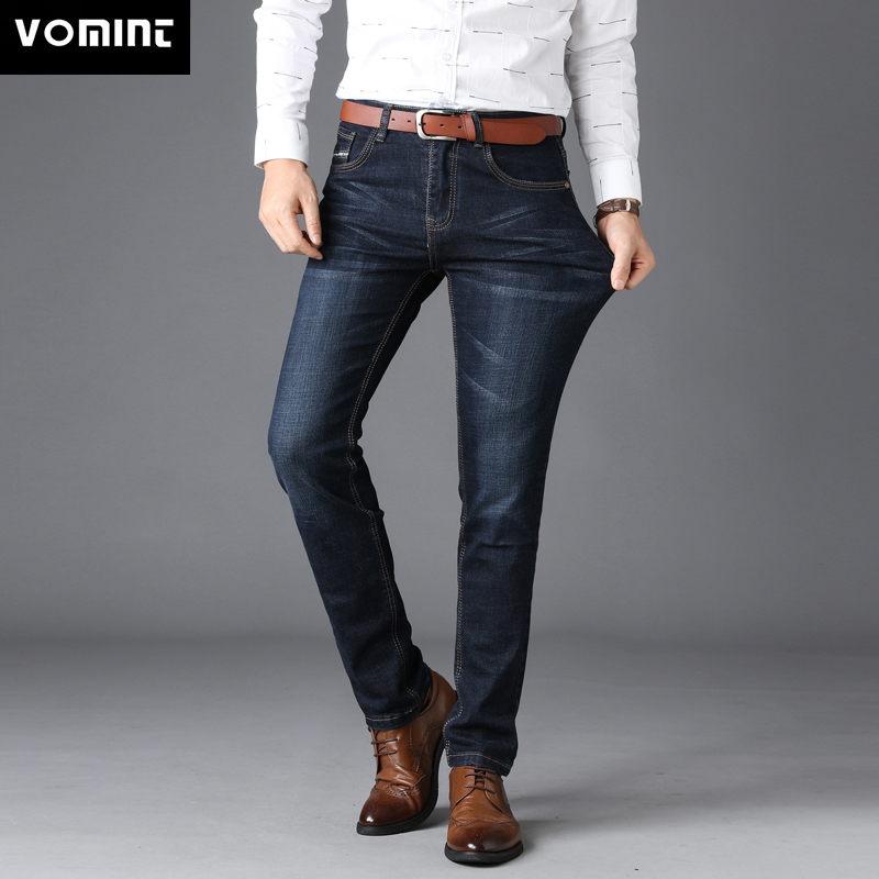

VOMINT Men's Jenas Business Classic Leisure Basic styles men Jeans Straight pants High Quality Hot Sale Plus Size 40 (No Belt, Blue