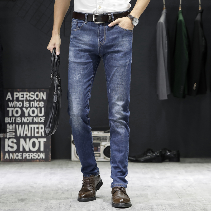 

Leisure jeans Stretch Denim Pants Solid Slim Fit Jeans Men Casual Biker Denim Male Street Vintage Trouser Slim-fit Pant, Blue