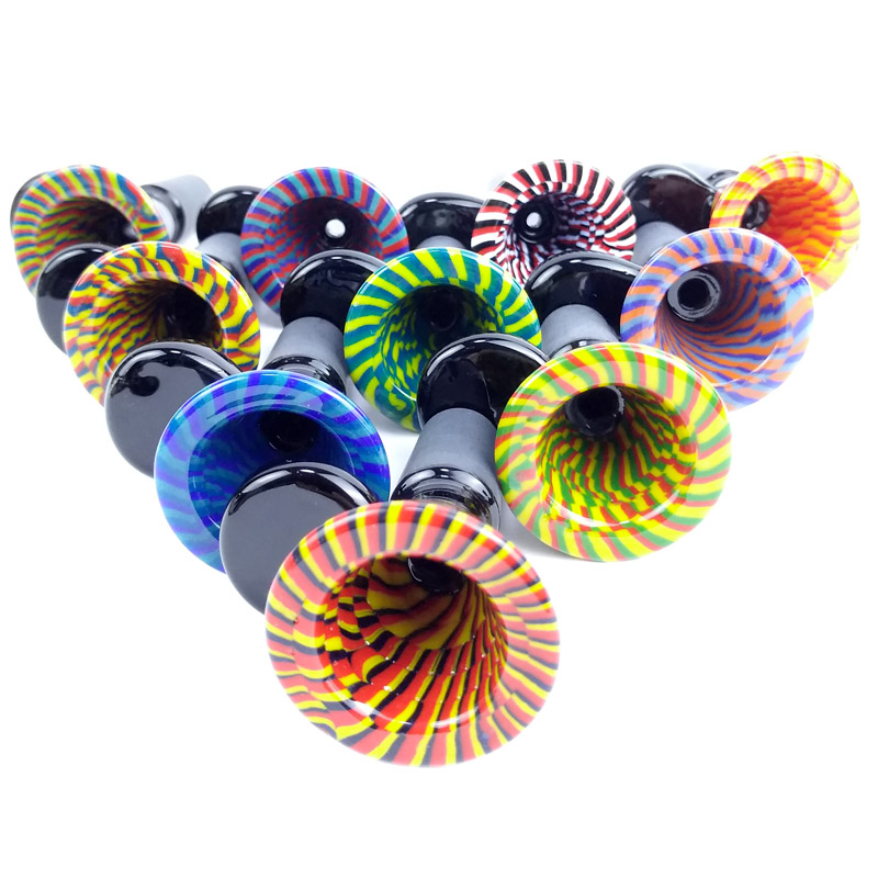 

New 14mm Male Wig Wag Glass Bowls with Handle Colored Smoking Bong Bowls Piece for Tobacco Glass Water Pipes Bongs Dab Rigs