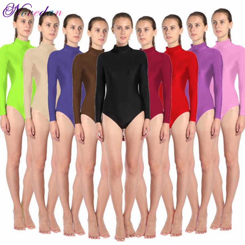 

Women Long Sleeve High Neck Ballet Leotard Turtleneck Shiny Metallic Dance Bodysuit Gymnastic Leotard Unitard Adult Dancewear, Tan