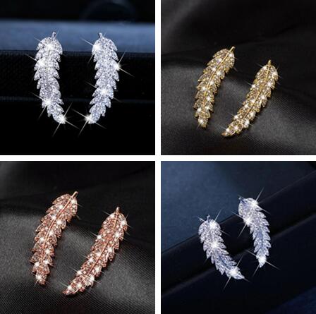 

Hot sale 3 color selection Gold Silver Rose Gold Zircon Leaf Earrings Twinkle Luxurious crystal Leaf Earrings woman Valentine's Day gift