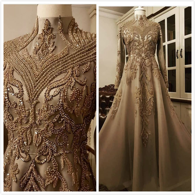 

Aso Ebi 2019 Arabic Gold Lace Beaded Evening Dresses High Neck Lace Prom Dresses Vintage A-line Formal Party Bridesmaid Pageant Gowns ZJ643, Black