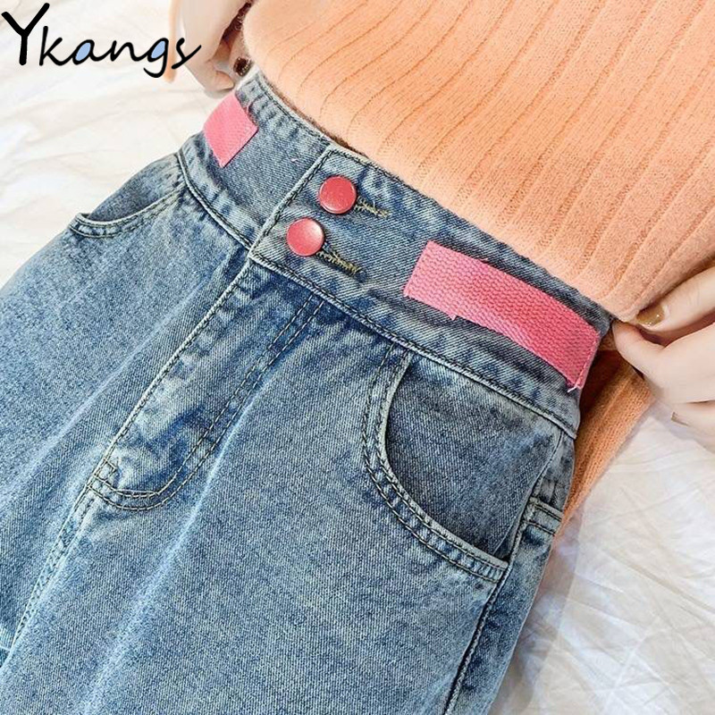 

Woman High Waist Pink Belt Ripped Jeans Mom Banana Jeans Harem Pants 2020 Female Loose Wide Leg Ankle Length Pants Streetwear, Orange