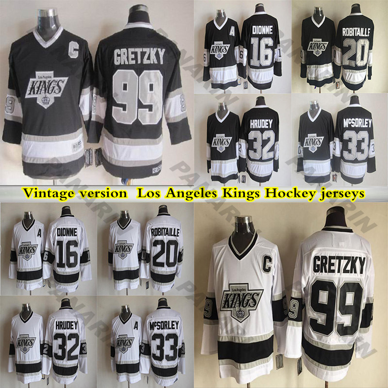 

Mens LA Los Angeles Kings 99 Wayne Gretzky 16 DIONNE 20 ROBITAILLE Jeff Carter Home Away CCM black and white Hockey Jerseys, Black;red