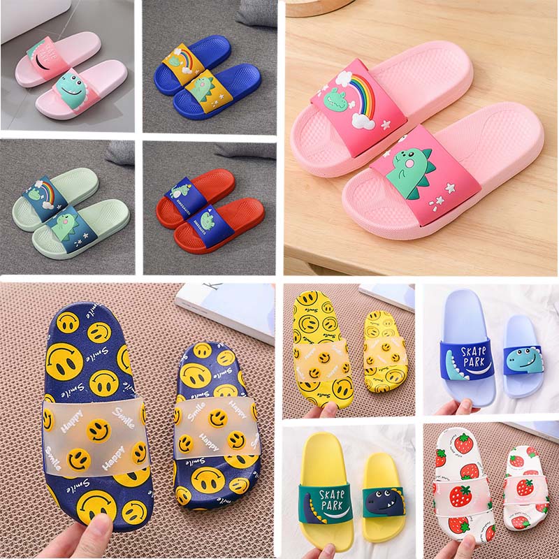 

Hot Cute Kids Slippers Summer Beach home flip flops Pvc Children anti slip Cartoon Black Blue Green Yellow Women Men Designer Shoes, A17 22-41 (3)