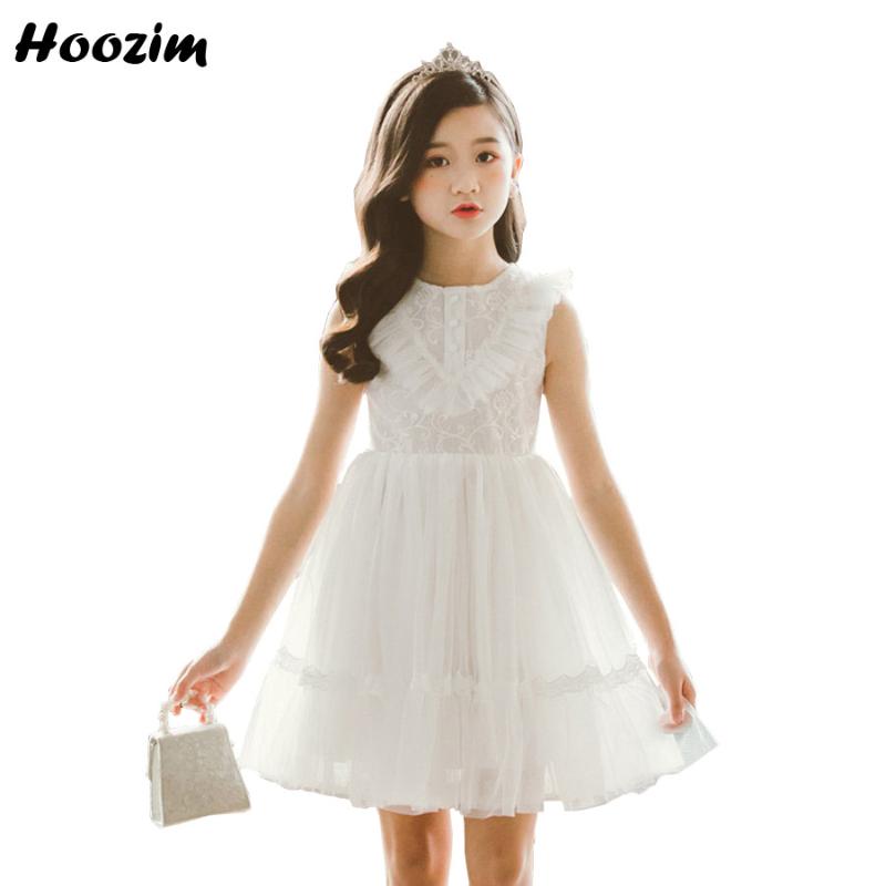 

Princess Heart Collar Sleeveless Tulle Knee Length Lace Dress Girls 4-14 Years White Minimalist Solid Elegant Dresses For Teens, Pink