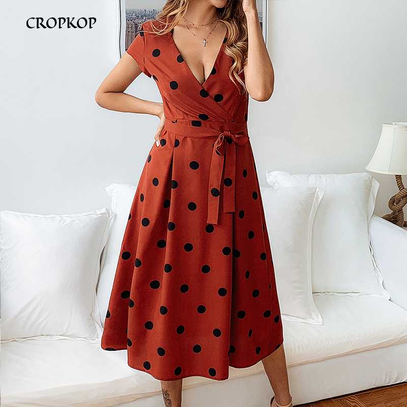 

Summer Women Dress Fashion Polka Dot Long Party Dresses Sexy Deep V-neck 2020 Red Dress Elegant Clothes White Dresses For Women