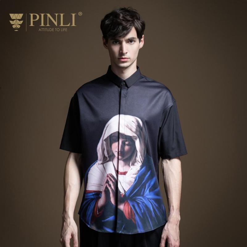 

Pinli 2020 Summer New Slim Polyester Anti-wrinkle Microbomb Printed Casual Men's High Quality Short-sleeved Shirt B202113169, Red