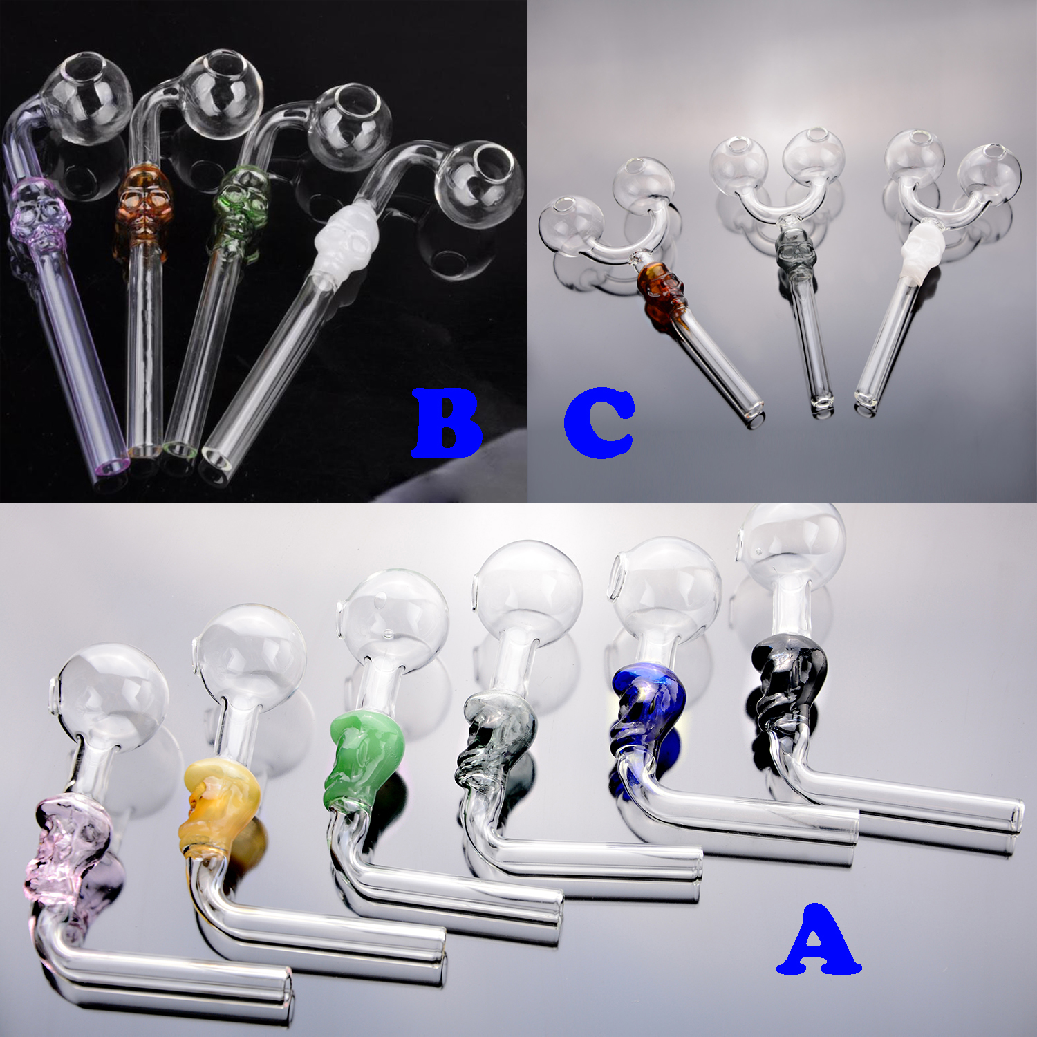 

Colorful glass hookah Skull Smoke Handle Pipe Curved Mini Smoking Pipes Hand Blown Recycler Oil Burner
