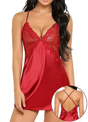 

Plus Size 2XL See Through Sexy Lingerie Women Lace Babydoll Dress Sleepwear Underwear Babydolls Sheer Sleepwear Chemises