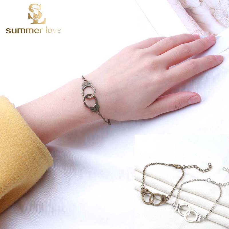 

Fashion Vintage Freedom Handcuff Charm Bracelet for Women Adjustble Size Chain Bracelet Fashion Jewelry Gift 2019