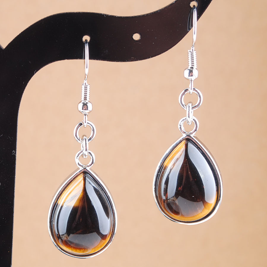 

WOJIAER Fashion Natural Tigers Eye Stone Hook Dangle Water Drop Earrings Solid Jewelry for Women R3173
