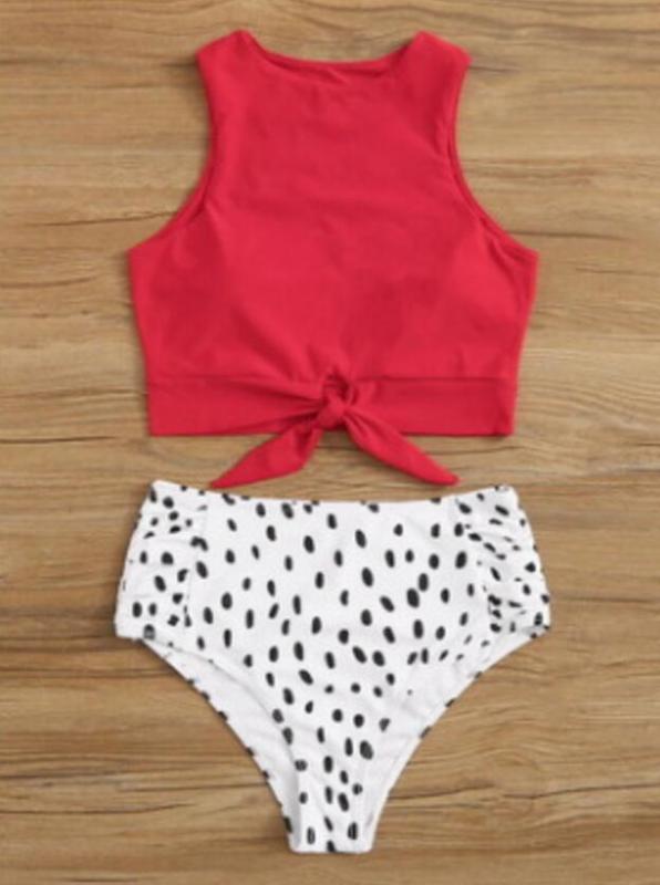 

Bazaleas Elegant Bandage Tie Slim bodysuit Female Romper overalls for women Basic Red Crop and Dot short women Jumpsuit, Red gz