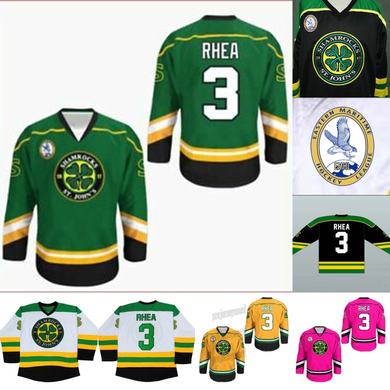 

#3 Ross Rhea St. John' Shamrock' Hockey Jersey 100% Stitched Any Name Any Number Custom Hockey Jerseys -5XL, Black