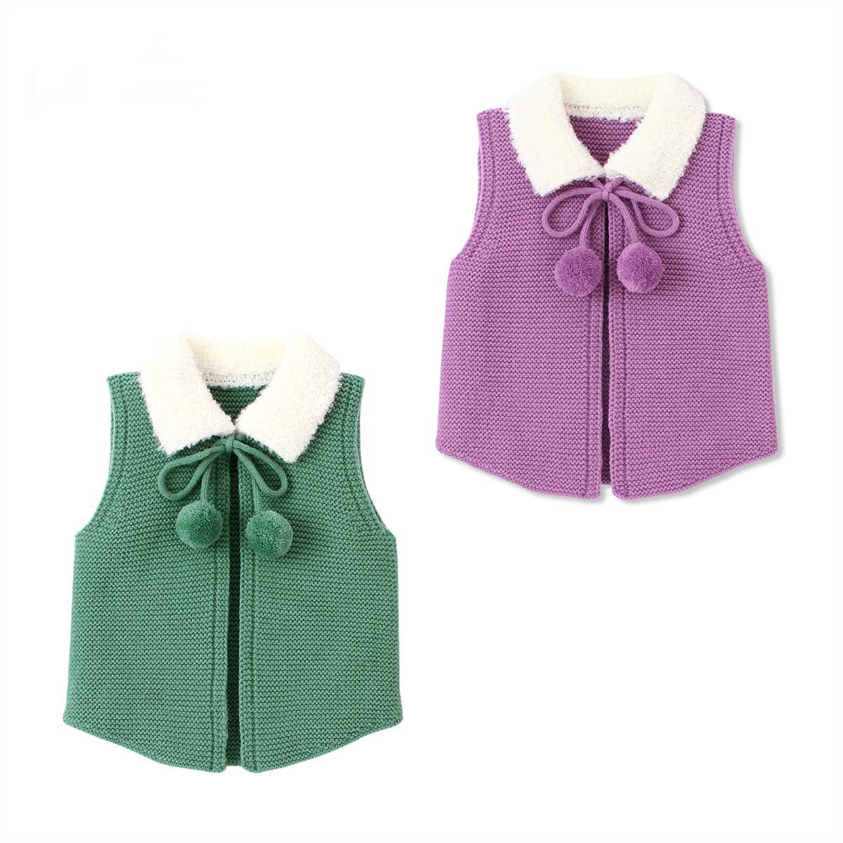 

Fashion Girl Vest Coat Winter New Solid Knit Fur Collar Sleeve Coat Waistcoats Kids Toddler Outwear Tops, Green