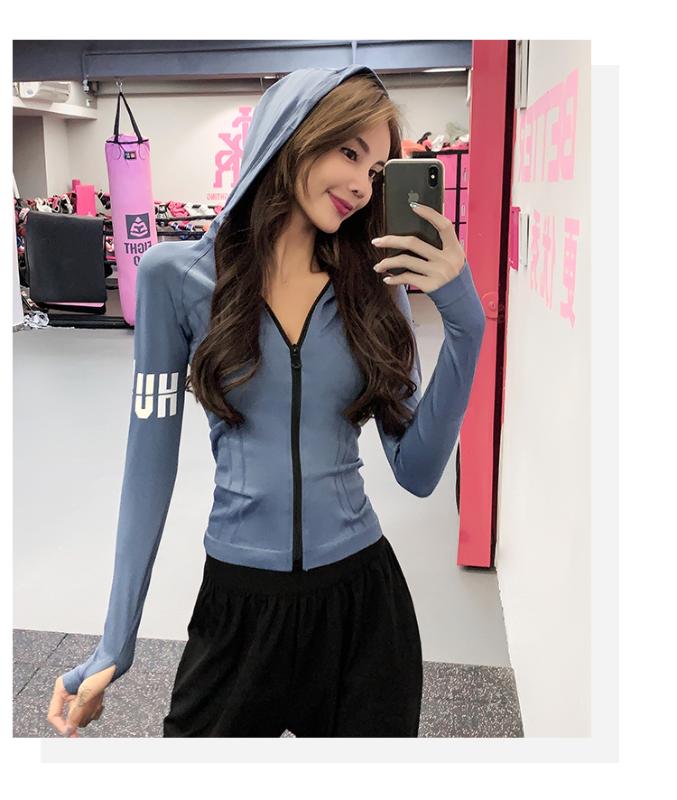 

Girls Slim sports jacket , Light Thin Zipper cardigan hooded yoga Shirt Women Running T-Shirts , Femal Stretchy breathable Top, Light blue