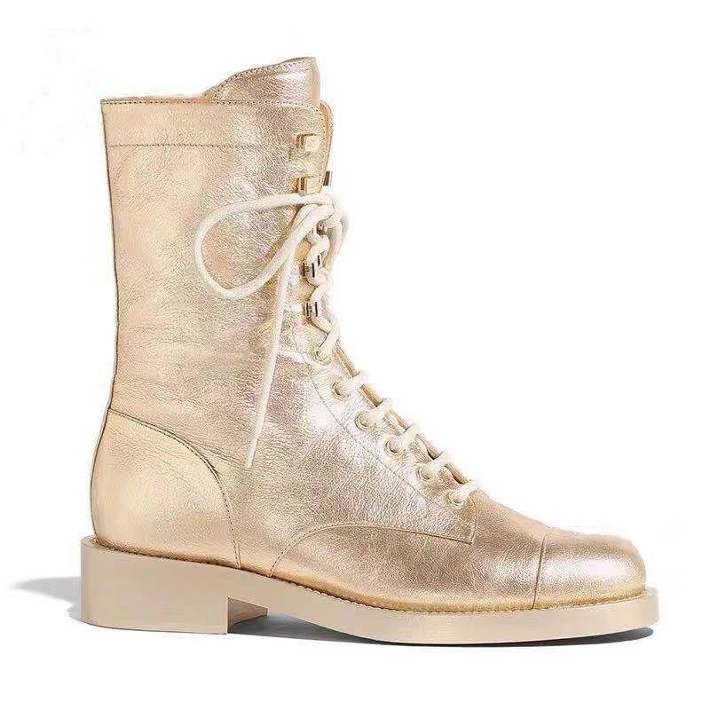 

Free shipping 2020 cowskin leather 3cm heels platform round toes SHOES Martin Booties Ankle boots lace-up Dress shoes size 34-44 3 colours, Gold