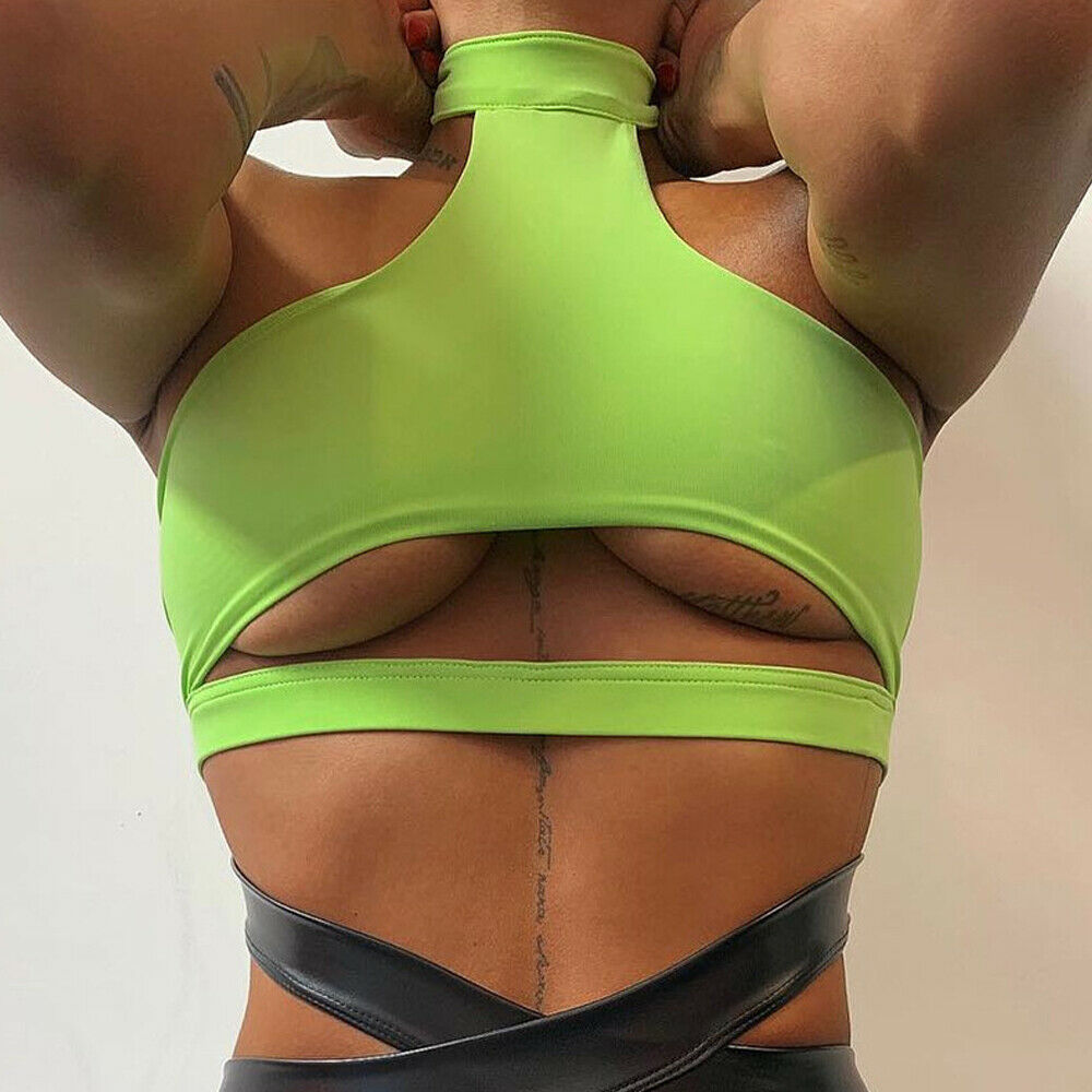 

Hot Summer Women Vest Boob Crop Top Female Casual Party Club Sexy Turtleneck Strap down Hollow Camisole Short Tank Tee, Black