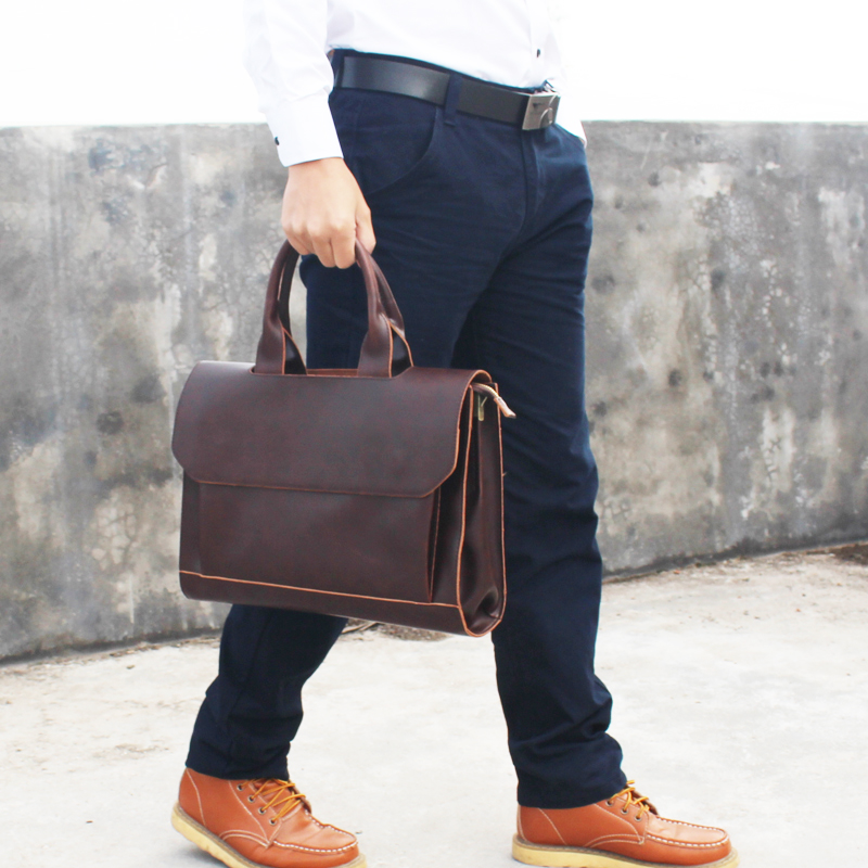 

Business Casual Briefcase For Men And Women Handbag 13.3 Inch Laptop Bag Shoulder Cross Bag Crazy Horse Pu Leather Messenger, Black