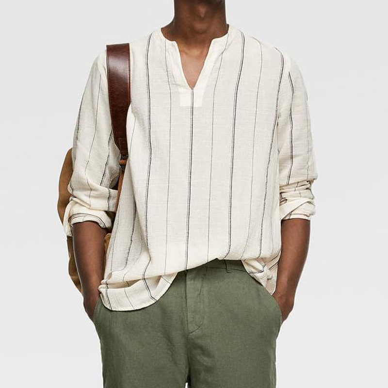 

Men's Shirt Striped V-Neck Shirt Casual Vacation Long Sleeve Loose Tops Plus Size For Spring&Summer Hot Sale 2019 New Fashion, White