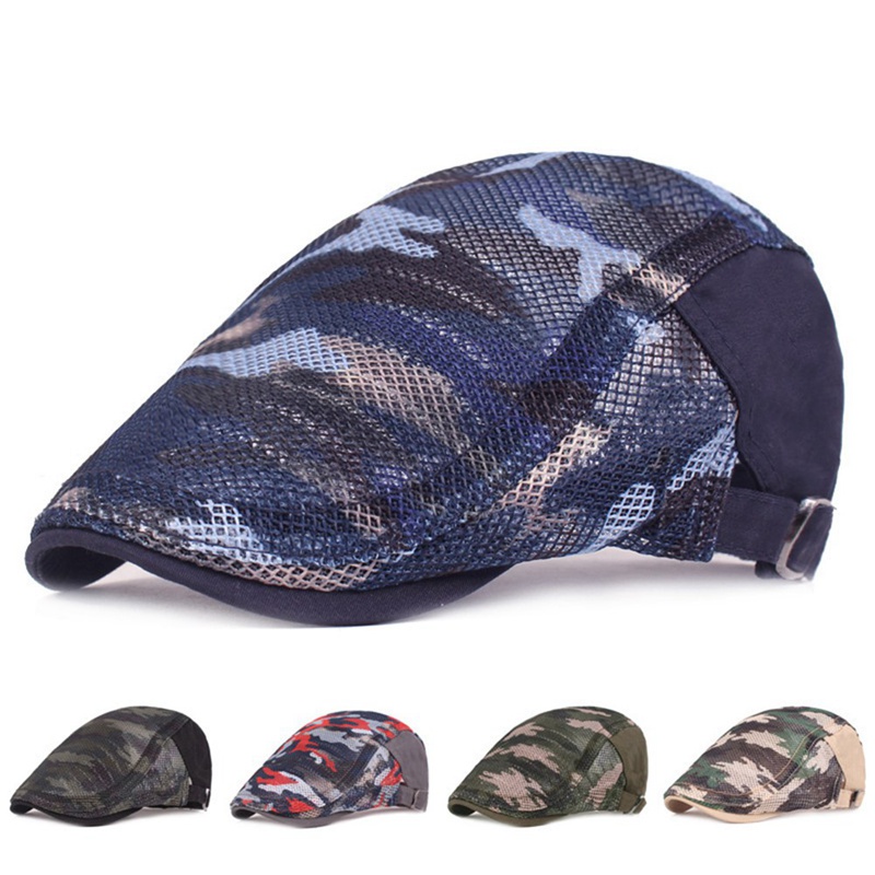 

Visors Camouflage Summer Beret Hat Breathable Mesh Men Flat Cap Vintage Cabbie Sboy Male Retro Brimmed Ivy Sunhat Boina, Ht5156kk