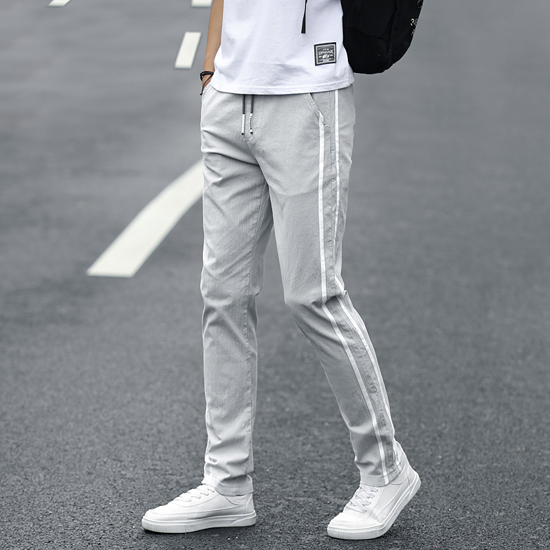 

Men's spring and summer thin cotton jogging pants fashion high waist breathable comfortable casual pants men's sports, Black