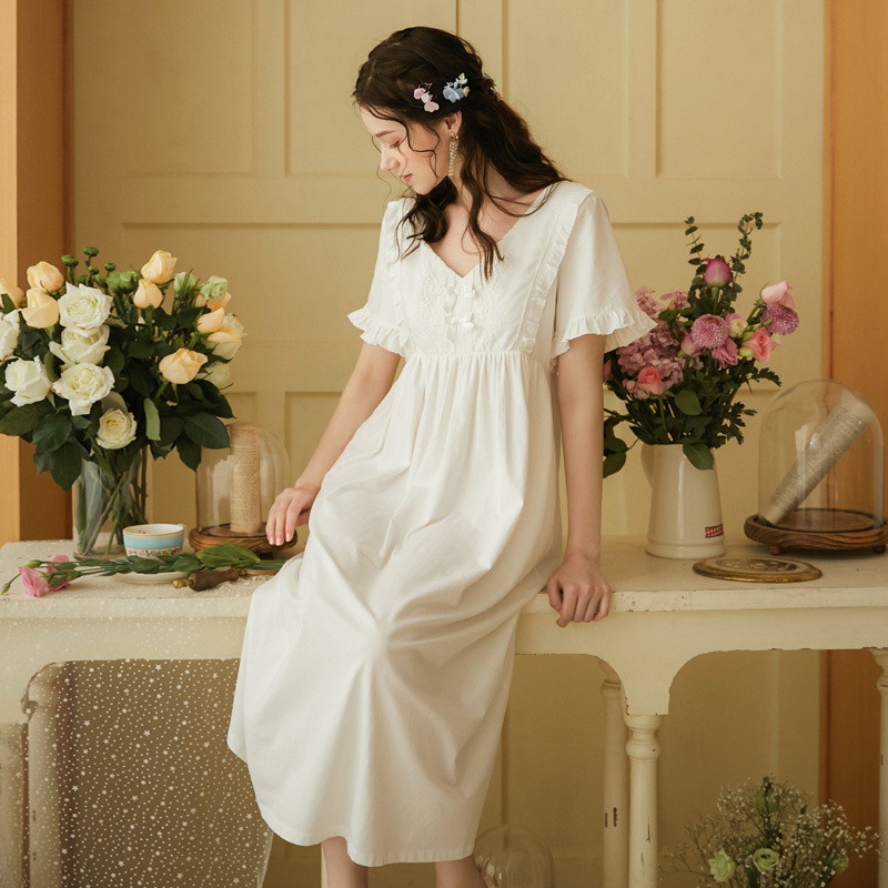 

Wasteheart Women Homewear White Sexy Sleepwear Night Dress Lace Long Nightwear Luxury Nightgown Female Gown Plus Size Homewear