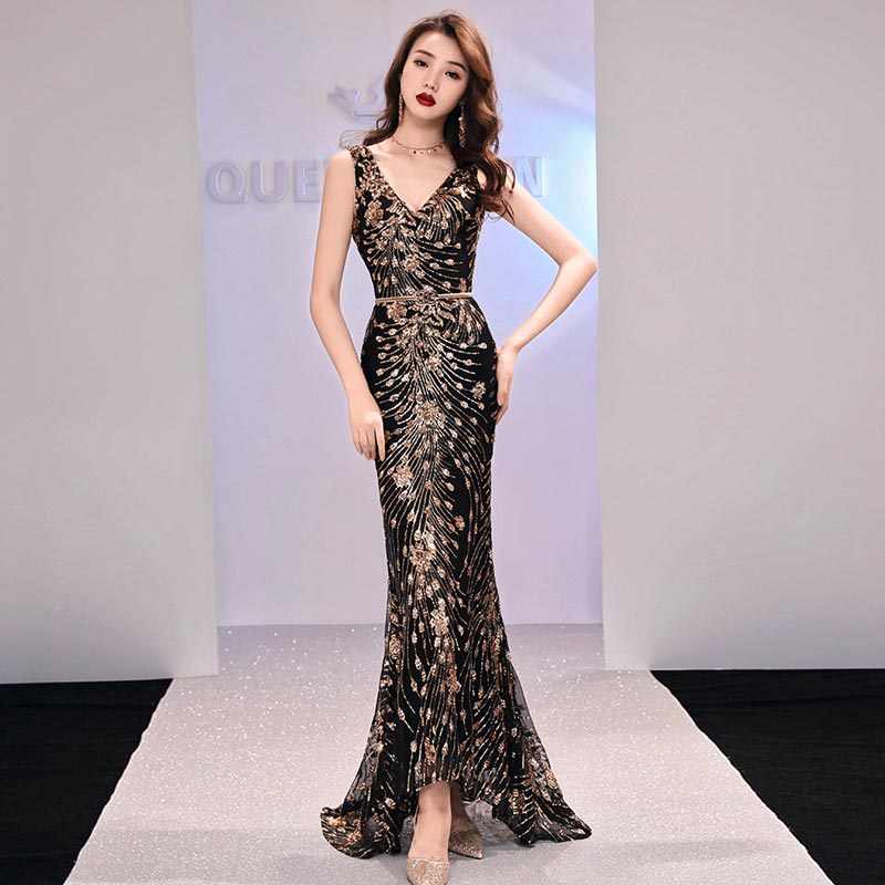 

New arrival elegant evening party prom dresses Vestido de Festa gown mermaid Robe De Soiree half sleeves bling sequins, Photo color