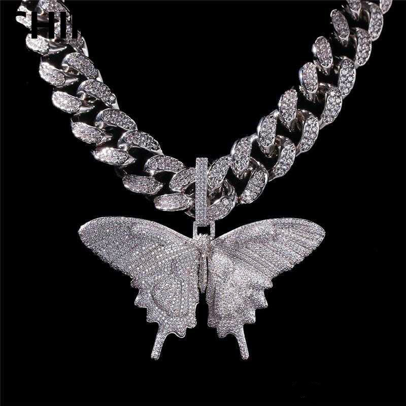 

Iced Out Animal Big Butterfly Pendant Necklace Silver Blue Plated Mens Hip Hop Bling Jewelry Gift GB1579