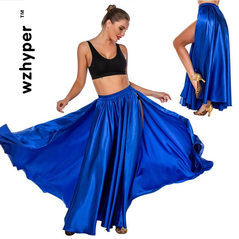 

Sexy Belly Dance Skirts Oriental Double High Slits Performance Belly Dance Costume Skirt For Women Skirt Clothes Free Shipping, Royal blue