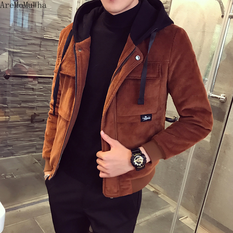 

AreMoMuWha 2019 Winter New Men's Cotton Coat Fashion Personality Cotton Clothing Jacket Slim Thick Hooded Short Jacket Coat 1246, Black