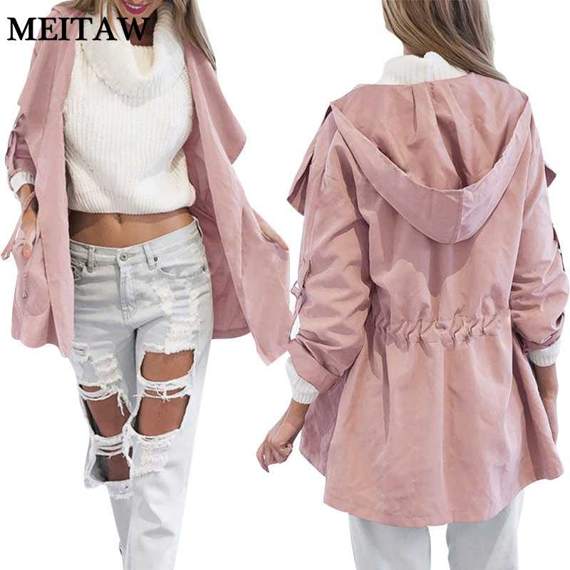 

Casual Long Sleeve Hooded Windbreaker 2020 Autumn Winter Loose Jacket Coat Female Korean Elastic Waist Pocket Outwear Tops, Mry996grey