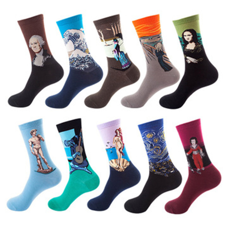 

3d print art socks women men cotton harajuku style famous painting sock van Gogh Mona Lisa da Vinci funny Socks Vintage, Multi