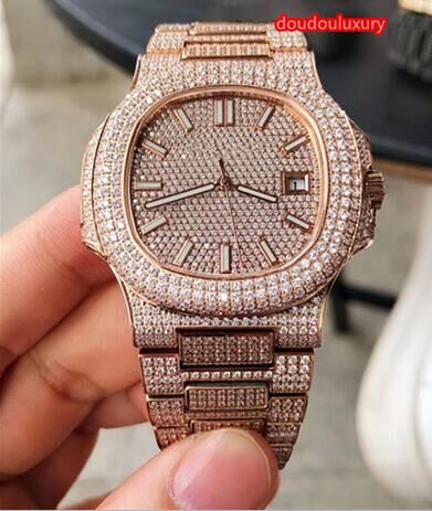

Rose Gold Men's Diamond Watch Stainless Steel Diamond Strap Explosion Fashion Hot Sale Watch Automatic Mechanical Calendar Watches