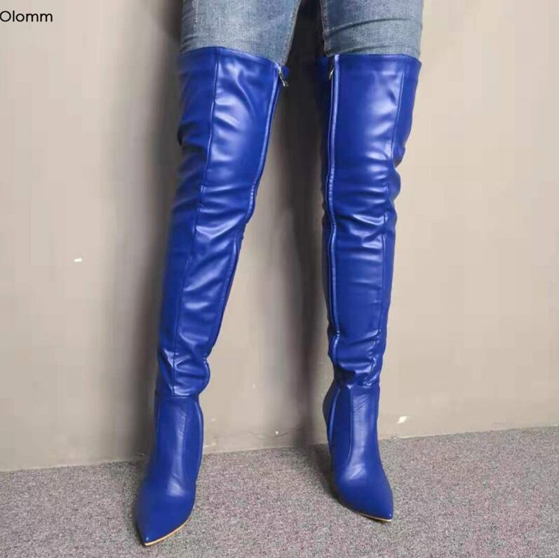

Rontic New Fashion Women Winter Thigh High Boots Stiletto High Heel Boots Point Toe Blue Night Club Shoes Women Plus US Size 5-15, Black