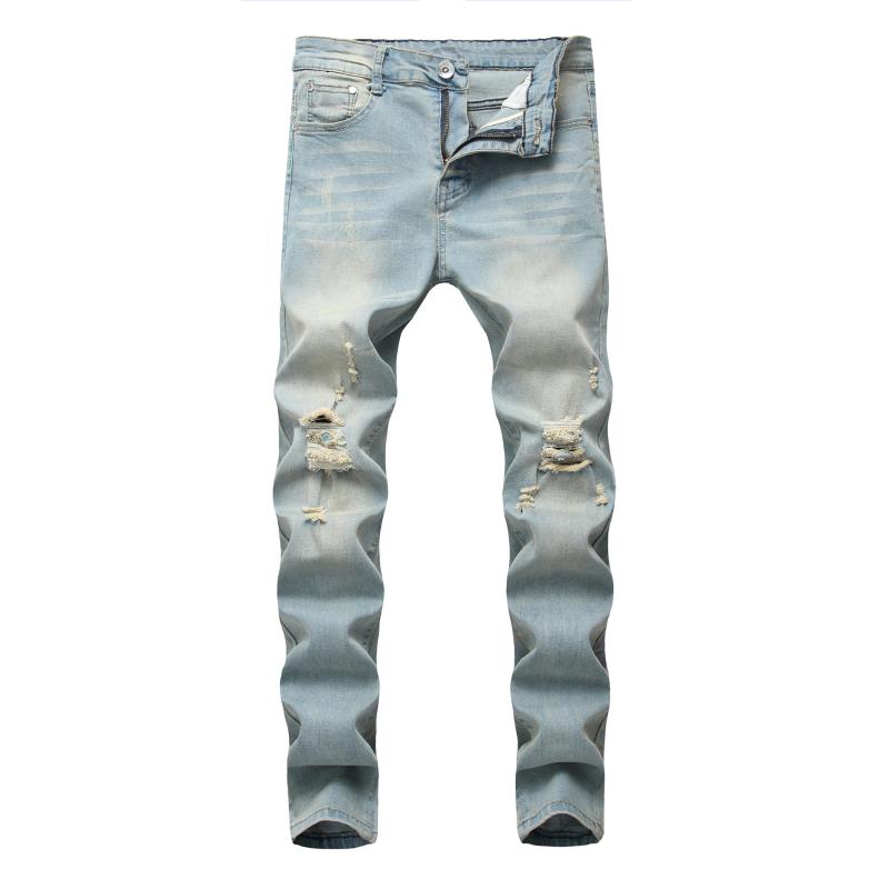 

Cool Designer Brand Jeans for Men 2020 New Spring Summer Skinny Ripped Destroyed Stretch Slim Fit Hop Hop Hole Straight Pants, Blue