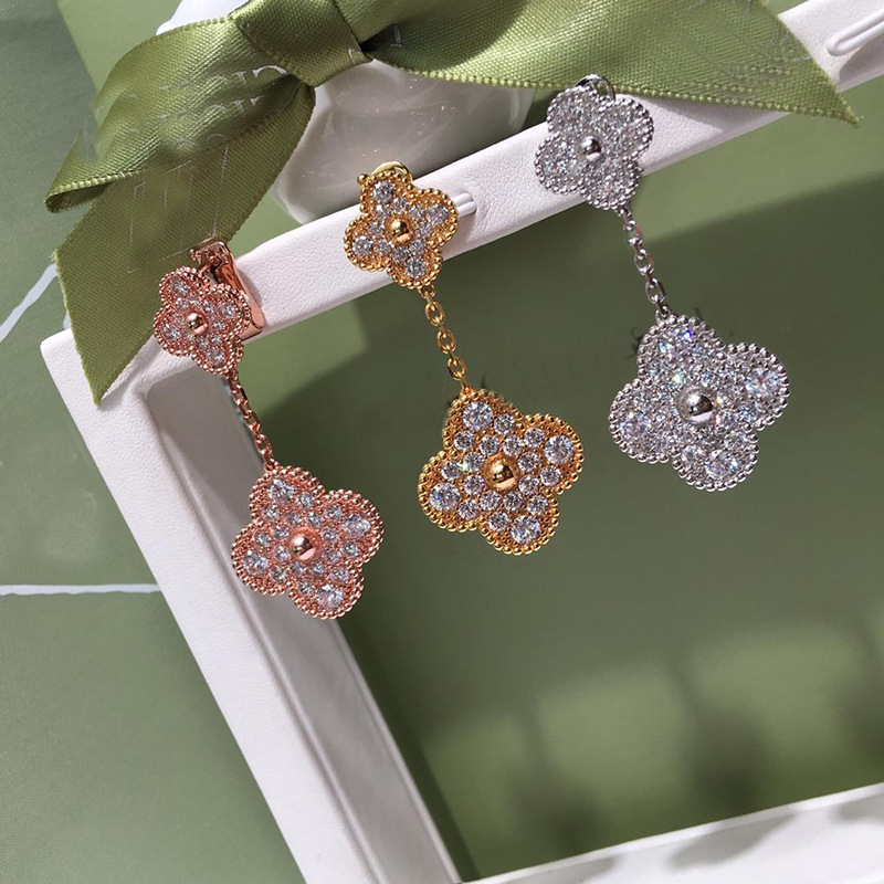 

yellow rose white gold plated round dot full cz stone double flowers drop earrings for women new arrival luxury fashion jewelry wholesale, Golden